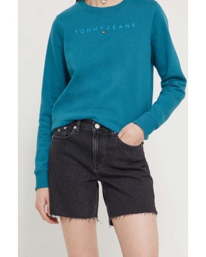 Tommy Jeans szorty jeansowe damskie kolor czarny gładkie high waist DW0DW18330