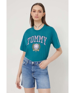 Tommy Jeans t-shirt bawełniany damski kolor zielony DW0DW17824