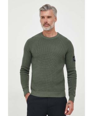 Calvin Klein Jeans sweter bawełniany kolor zielony lekki