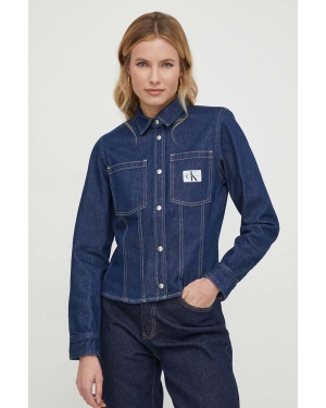 Calvin Klein Jeans koszula jeansowa damska kolor granatowy regular z kołnierzykiem klasycznym