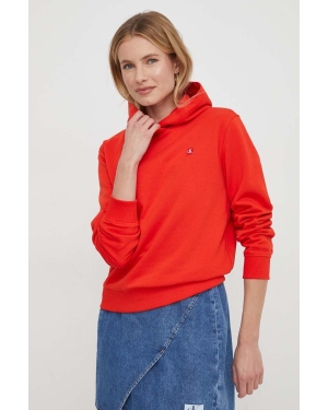 Calvin Klein Jeans bluza damska kolor czerwony z kapturem