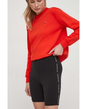 Calvin Klein Jeans szorty damskie kolor czarny z aplikacją high waist