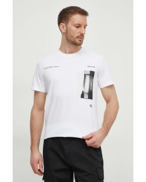Calvin Klein Jeans t-shirt bawełniany męski kolor biały z nadrukiem