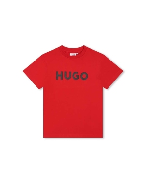 HUGO t-shirt bawełniany dziecięcy kolor czerwony z nadrukiem