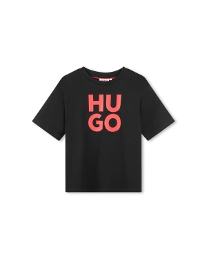 HUGO t-shirt bawełniany dziecięcy kolor czarny z nadrukiem