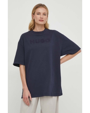 HUGO t-shirt bawełniany damski kolor granatowy