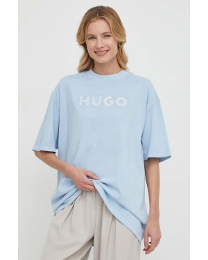 HUGO t-shirt bawełniany damski kolor niebieski 50514524