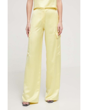 HUGO spodnie damskie kolor żółty szerokie high waist