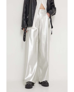 HUGO spodnie damskie kolor srebrny szerokie high waist 50516528