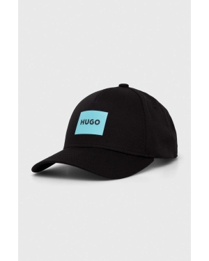 HUGO czapka z daszkiem bawełniana kolor czarny z nadrukiem 50513365