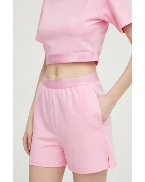 HUGO szorty lounge kolor różowy gładkie high waist