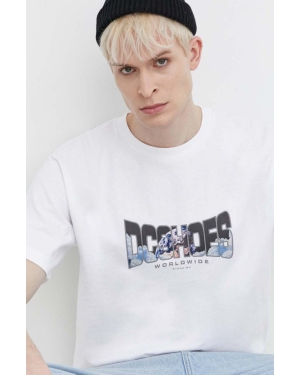 DC t-shirt bawełniany męski kolor biały z nadrukiem