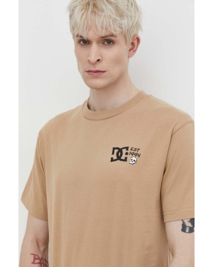 DC t-shirt bawełniany męski kolor beżowy z nadrukiem