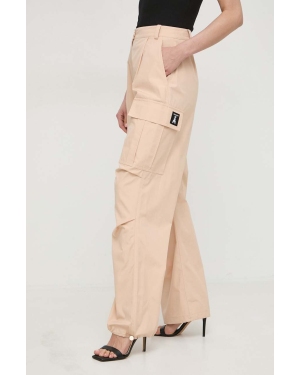 Patrizia Pepe spodnie bawełniane kolor beżowy fason cargo high waist 8P0602 A391
