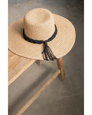 Medicine kapelusz pleciony z ozdobną aplikacją damski kolor beżowy