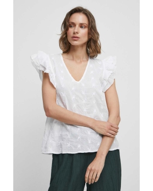 Medicine bluzka bawełniana damska kolor biały z aplikacją