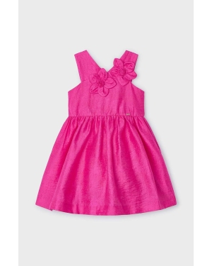 Mayoral sukienka z domieszką lnu dziecięca kolor różowy mini rozkloszowana