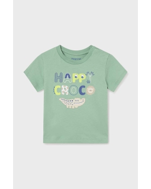 Mayoral t-shirt bawełniany niemowlęcy kolor zielony z nadrukiem