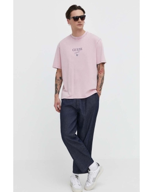 Guess Originals t-shirt bawełniany kolor różowy z nadrukiem