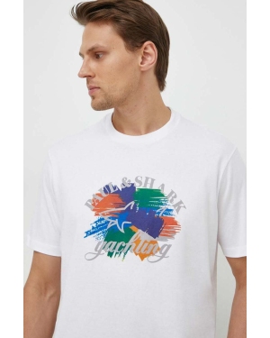 Paul&Shark t-shirt bawełniany męski kolor biały z nadrukiem 24411013