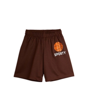 Mini Rodini szorty dziecięce Basket kolor brązowy z nadrukiem