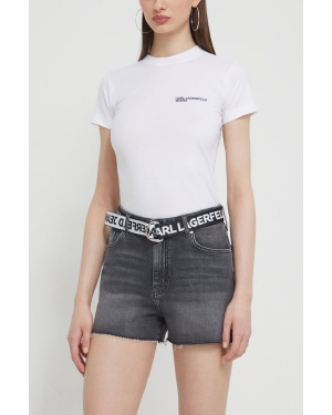 Karl Lagerfeld Jeans szorty jeansowe damskie kolor szary gładkie high waist