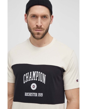 Champion t-shirt bawełniany męski kolor beżowy z nadrukiem 219853