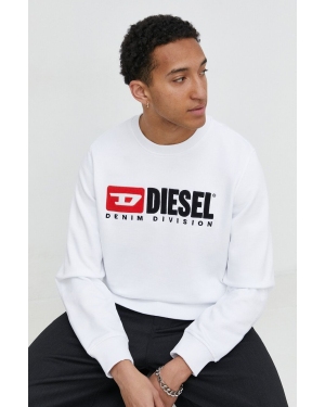 Diesel bluza bawełniana S-GINN-DIV męska kolor biały z aplikacją