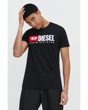 Diesel t-shirt bawełniany męski kolor czarny z aplikacją