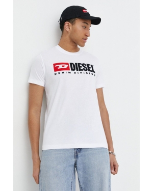 Diesel t-shirt bawełniany męski kolor biały z aplikacją