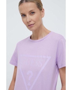 Guess t-shirt bawełniany kolor fioletowy