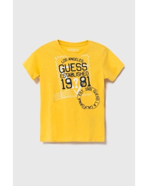 Guess t-shirt bawełniany kolor żółty z nadrukiem