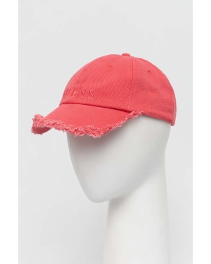 Guess czapka z daszkiem bawełniana kolor różowy z aplikacją AW9493 COT01