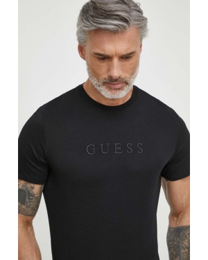 Guess t-shirt bawełniany męski kolor czarny z aplikacją