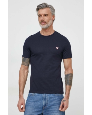 Guess t-shirt bawełniany męski kolor granatowy gładki