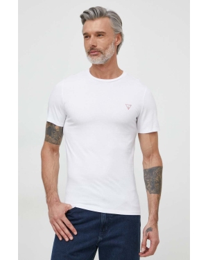 Guess t-shirt bawełniany męski kolor biały gładki