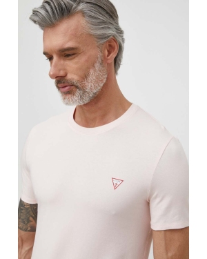 Guess t-shirt męski kolor różowy gładki