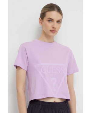 Guess t-shirt bawełniany kolor fioletowy