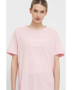 Guess t-shirt bawełniany LEAH damski kolor różowy V4GI05 K8G01