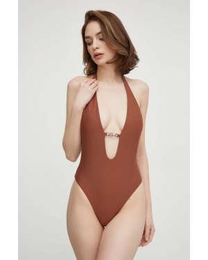 Karl Lagerfeld jednoczęściowy strój kąpielowy kolor brązowy lekko usztywniona miseczka