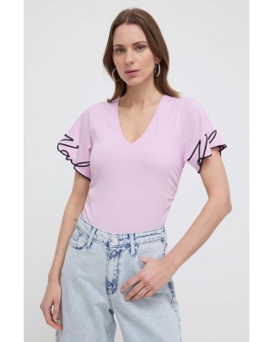 Karl Lagerfeld t-shirt bawełniany damski kolor fioletowy