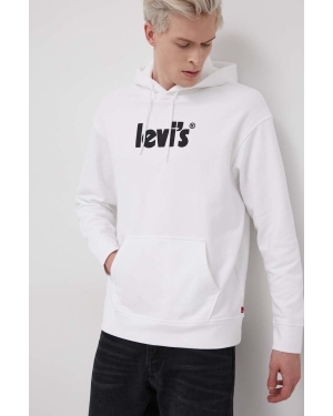 Levi's Bluza bawełniana męska kolor biały z kapturem z nadrukiem