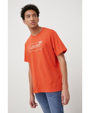 Levi's t-shirt bawełniany kolor pomarańczowy z nadrukiem