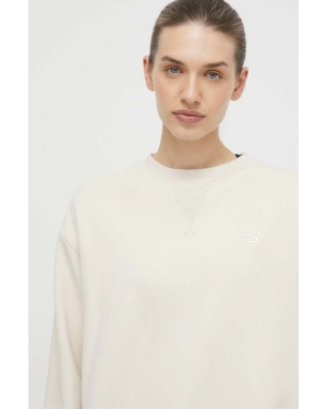 New Balance bluza bawełniana damska kolor beżowy gładka