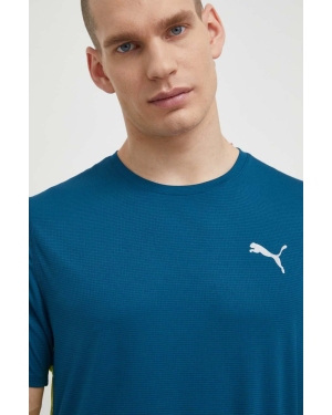 Puma t-shirt do biegania Run Favourite Velocity kolor turkusowy z nadrukiem 525058