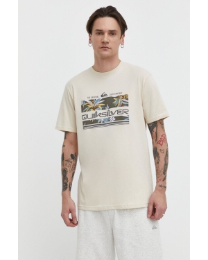 Quiksilver t-shirt bawełniany męski kolor beżowy z nadrukiem