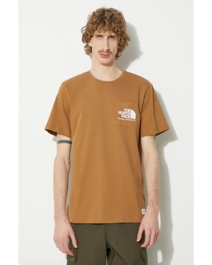The North Face t-shirt bawełniany M Berkeley California Pocket S/S Tee męski kolor brązowy z nadrukiem NF0A87U21731