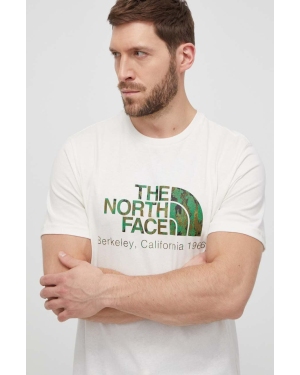 The North Face t-shirt bawełniany męski kolor beżowy z nadrukiem