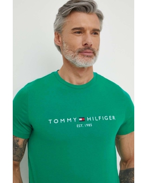 Tommy Hilfiger t-shirt bawełniany męski kolor zielony z aplikacją MW0MW11797