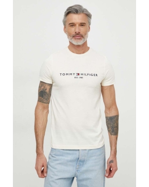 Tommy Hilfiger t-shirt bawełniany męski kolor beżowy z aplikacją MW0MW11797